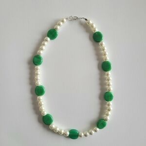 Green Glass Bead And Pearl Necklace
